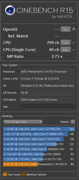 CINEBENCH:Phenom II X4 955