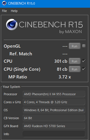 CINEBENCH:Phenom II X4 955