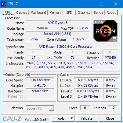 CPU-Z Ver.1.89.0:Ryzen 5 3600